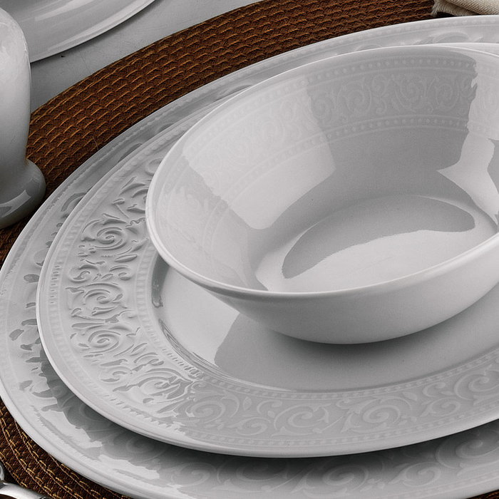 Hermia ACL24Y200 Vajilla de Porcelana Blanca de 24 Piezas para Comedor y Cocina